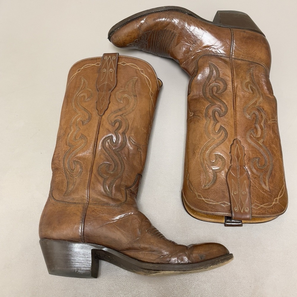 Vintage SAS Bootmaker Cowboy Boots Men 9B Brown Leather Western Rodeo Shoes‎ USA - Picture 11 of 16